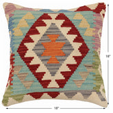 handmade Traditional Pillow Red Blue Hand-Woven SQUARE 100% WOOL Hand woven turkish pillow2' x 2'